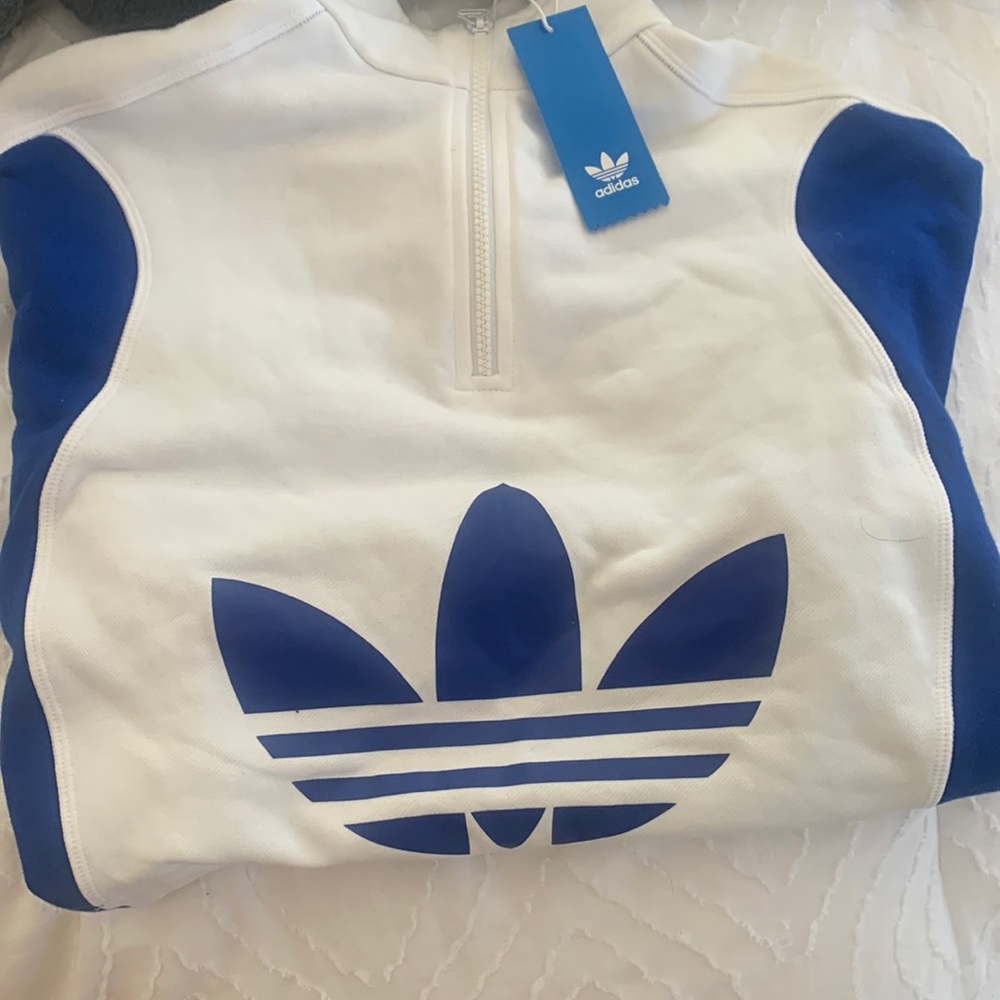 Blue and white Adidas sweater